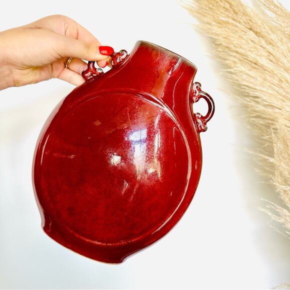 VINTAGE Rich Red Burgundy Ceramic Circular Vase Decor Mid Century Modern Retro - Picture 1 of 9